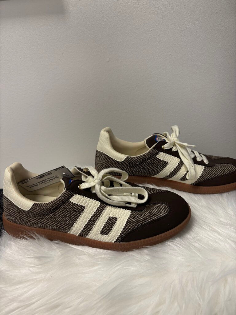 Back 70 Streetwear Brown & Cream Herringbone Tweed Lace Up Sneakers