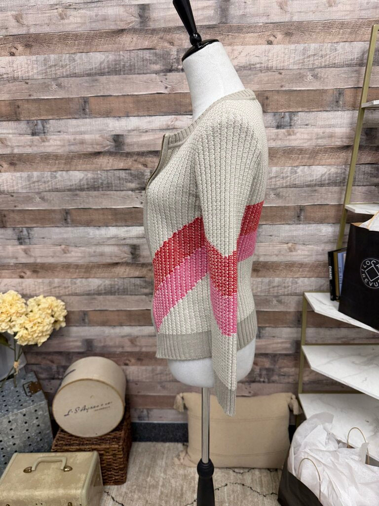 St John Tan & Pink Ribbed Chevron Cardigan