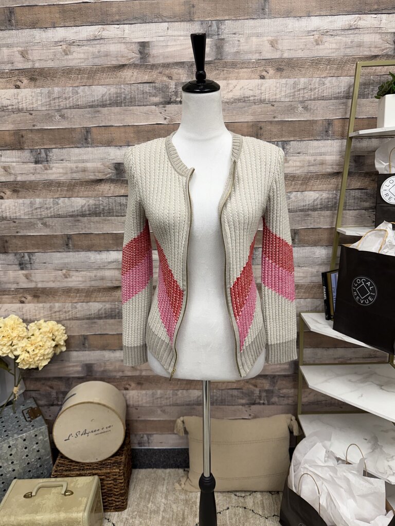 St John Tan & Pink Ribbed Chevron Cardigan