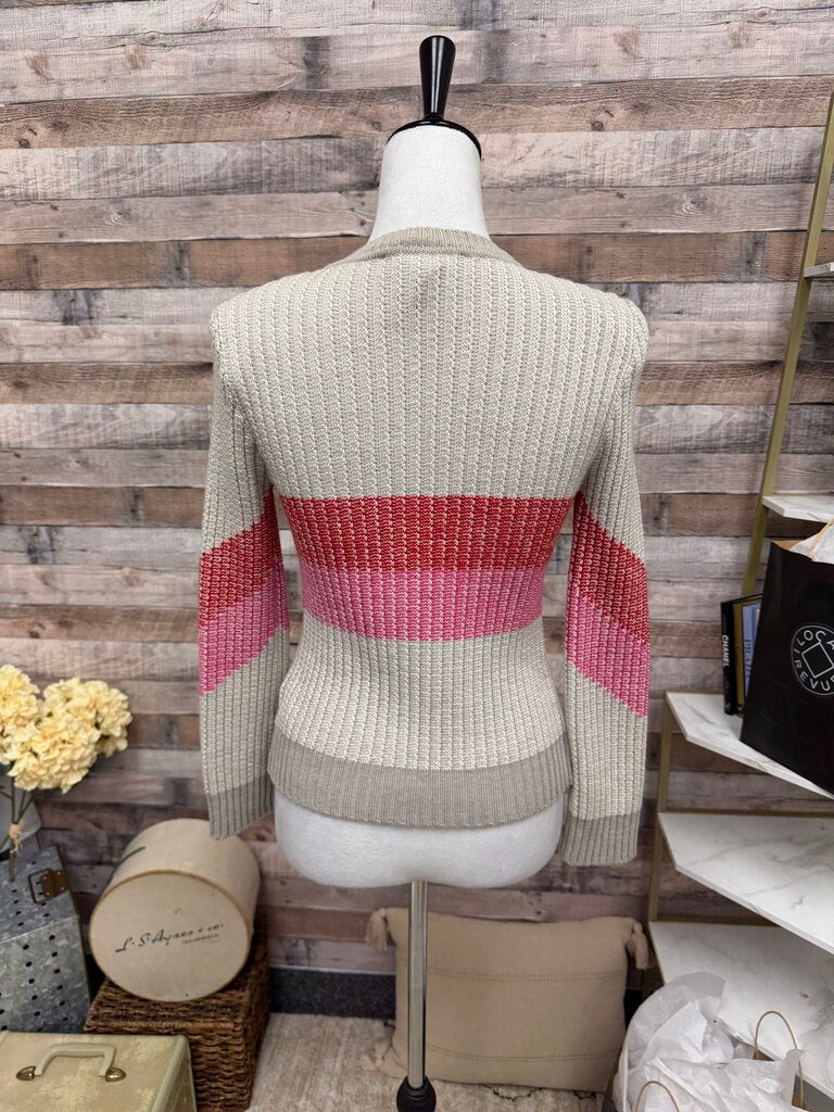 St John Tan & Pink Ribbed Chevron Cardigan