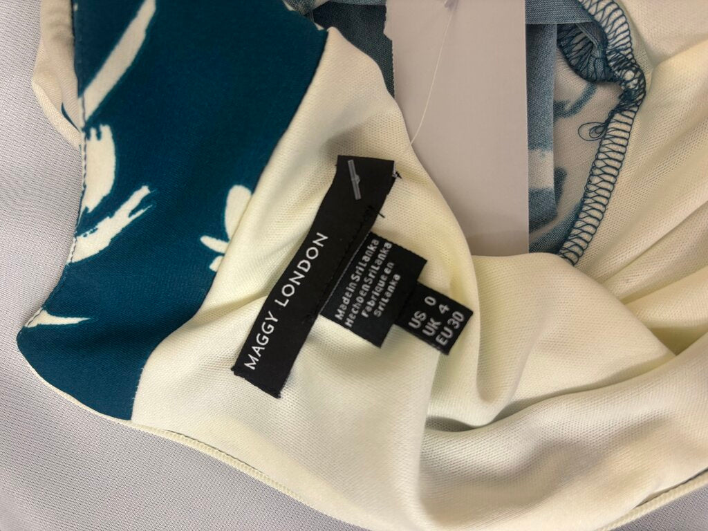 NWT Maggie London Teal & White Floral Print