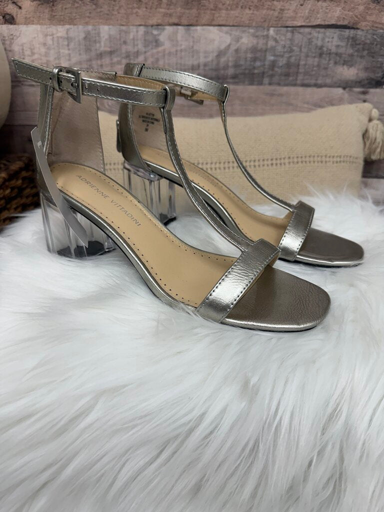 Adrienne Vittadini Metallic Gold Clear Block Heel