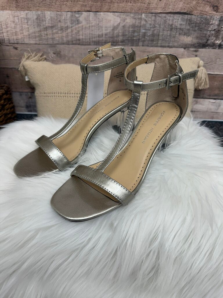 Adrienne Vittadini Metallic Gold Clear Block Heel