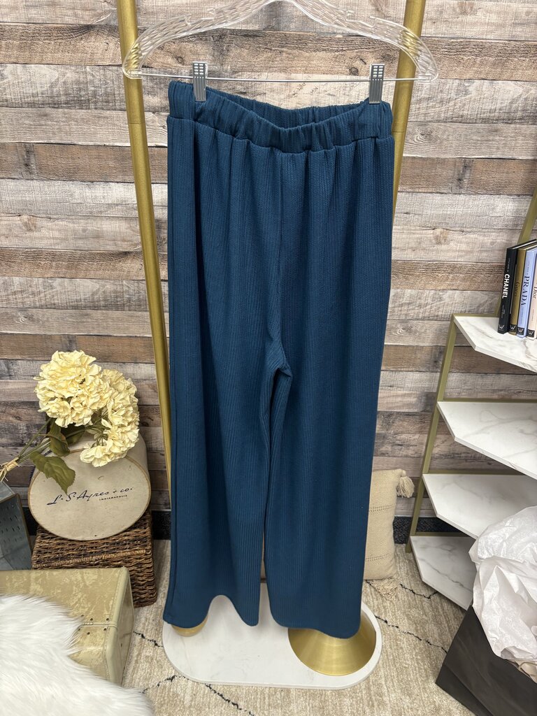 Cider Ink Blue Ribbed Wide Leg