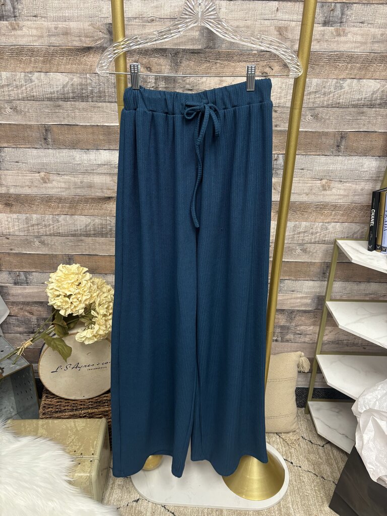 Cider Ink Blue Ribbed Wide Leg