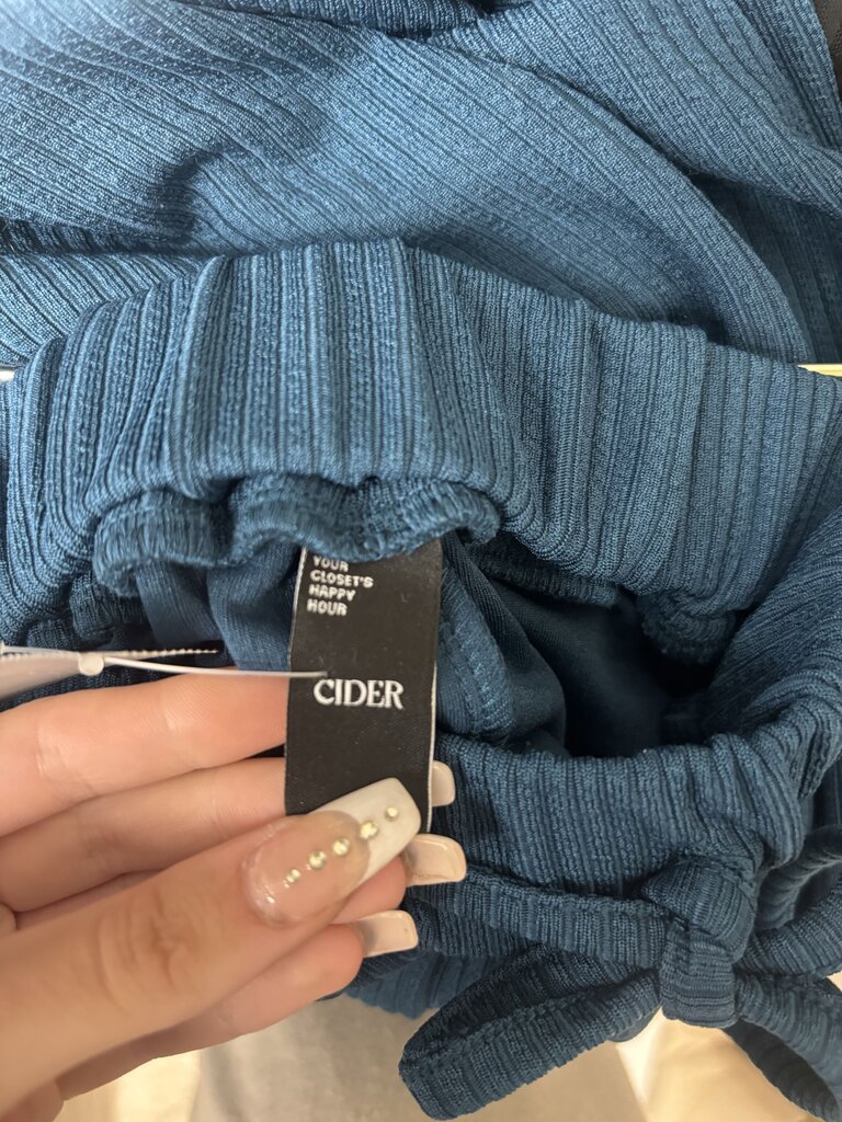 Cider Ink Blue Ribbed Wide Leg