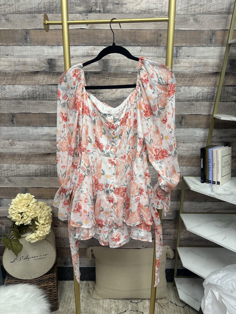 Lyaner Peach/Pinky Off Shoulder Long Sleeve