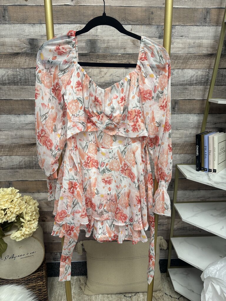 Lyaner Peach/Pinky Off Shoulder Long Sleeve