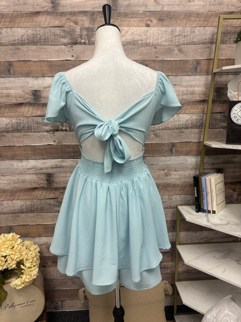 Exlura Baby Blue Off Shoulder Layered Hem