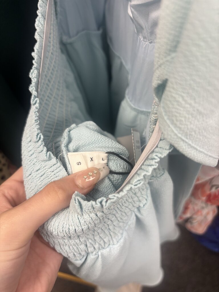 Exlura Baby Blue Off Shoulder Layered Hem