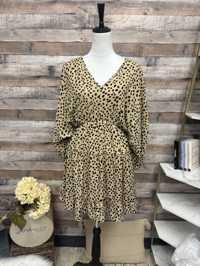 Pink Lily Tan Leopard Print Mini Ruffle Hem