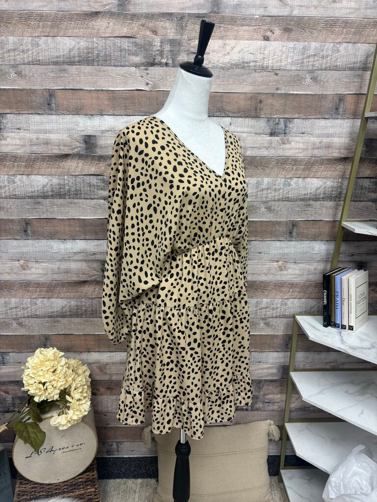 Pink Lily Tan Leopard Print Mini Ruffle Hem