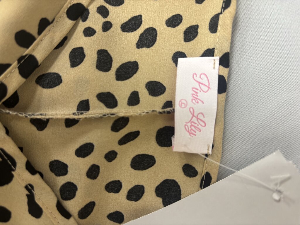 Pink Lily Tan Leopard Print Mini Ruffle Hem