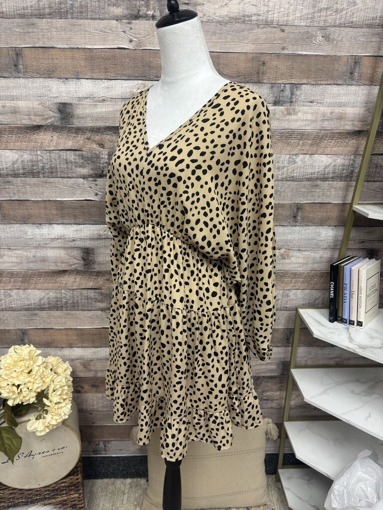 Pink Lily Tan Leopard Print Mini Ruffle Hem