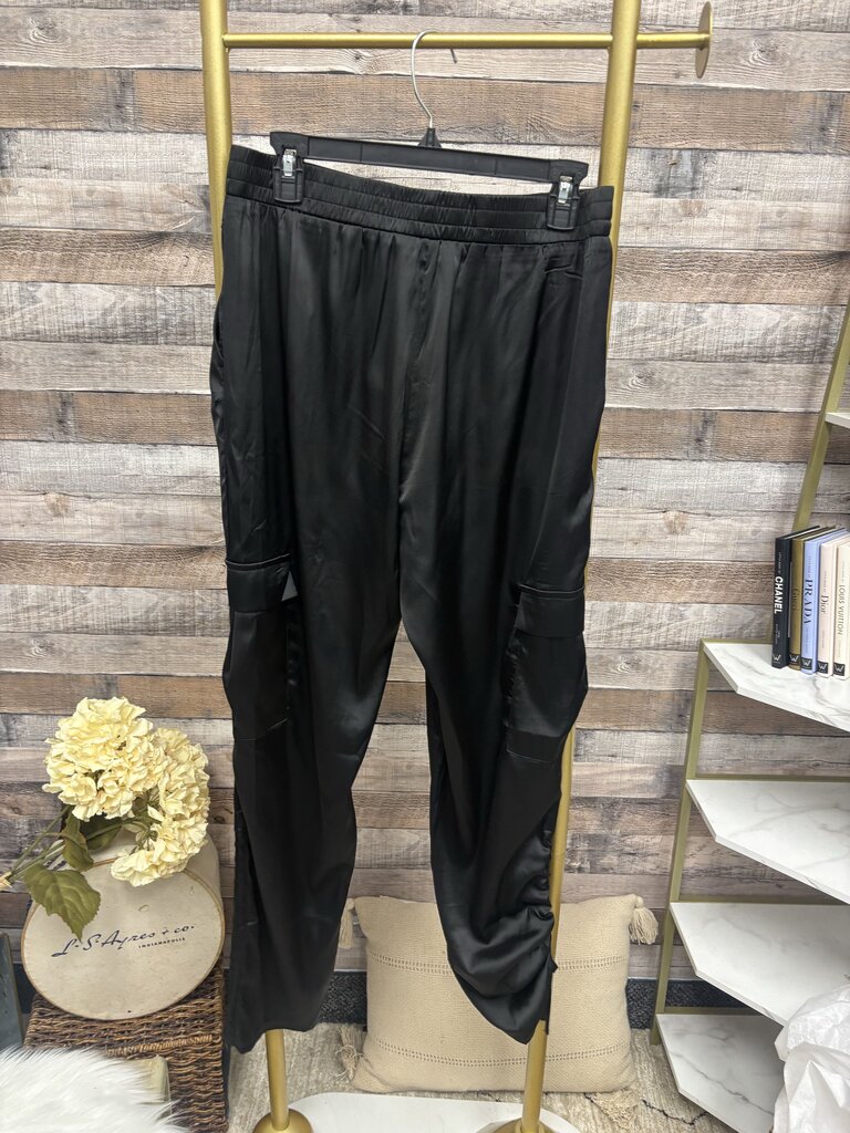 NWT PrettyGarden Black Satin Cargo Joggers