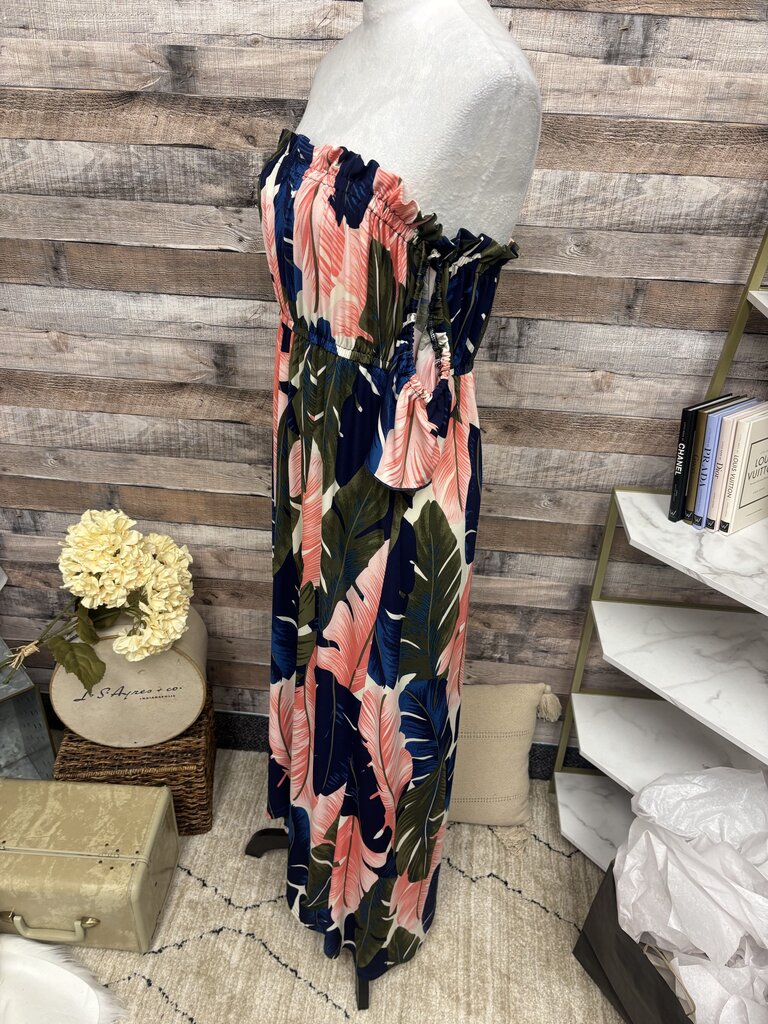 Venus Navy & Peach Tropical Off Shoulder Maxi