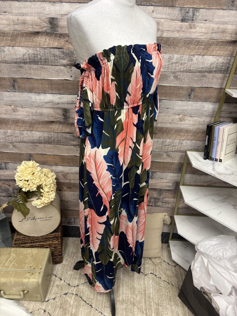 Venus Navy & Peach Tropical Off Shoulder Maxi