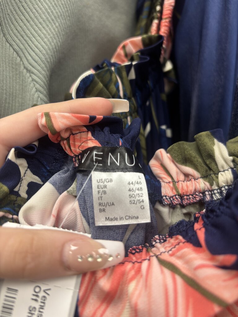 Venus Navy & Peach Tropical Off Shoulder Maxi