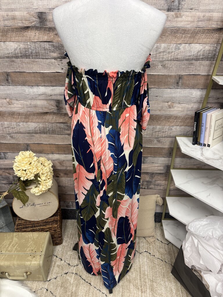 Venus Navy & Peach Tropical Off Shoulder Maxi