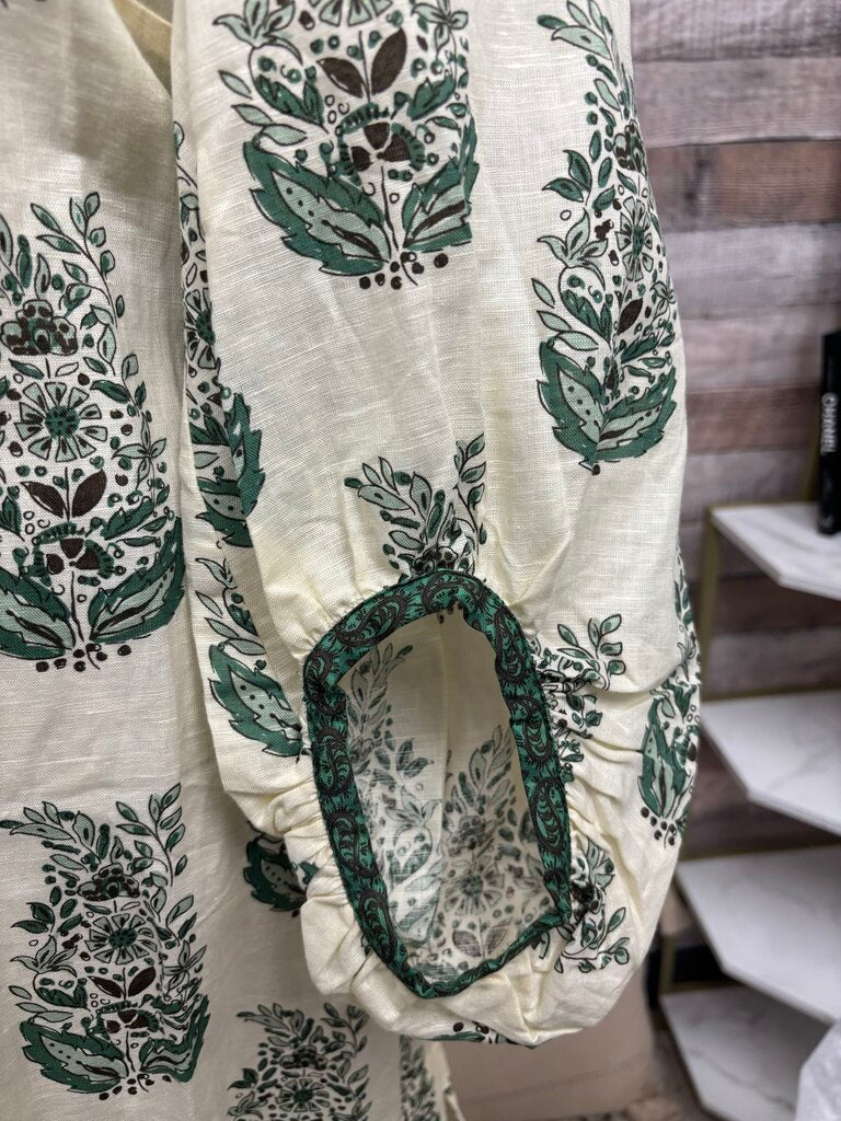 Tuckernuck Cream & Green Paisley Print