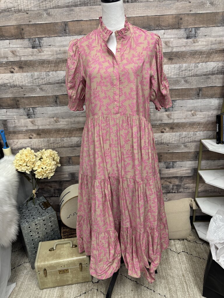 Hyacinth Housse Tan & Pink Leaf Midi