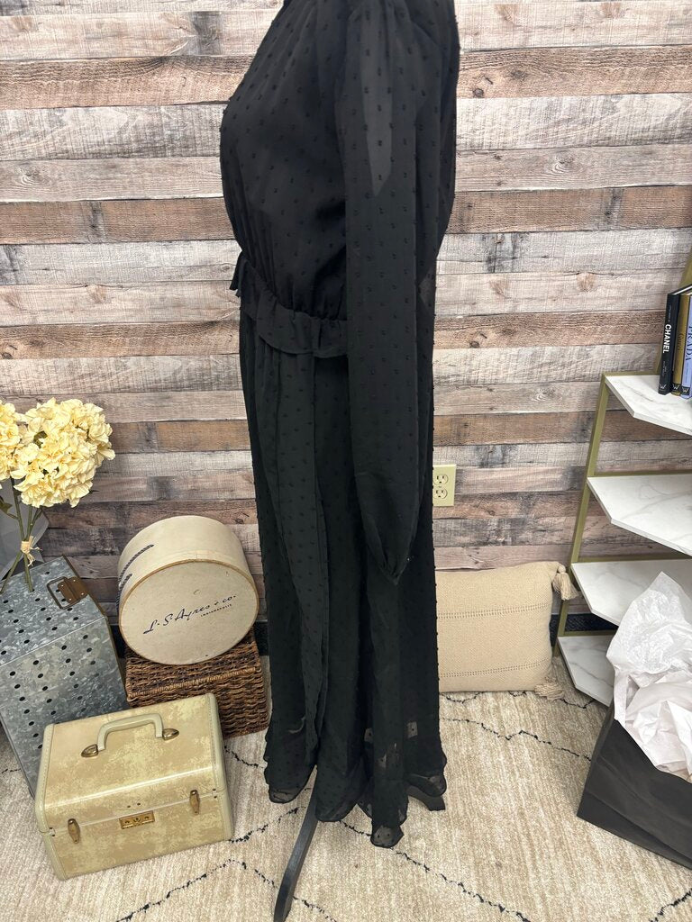 Pomander Place Black Dot Sheer Sleeve Ruffle Waist
