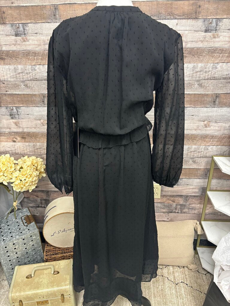 Pomander Place Black Dot Sheer Sleeve Ruffle Waist