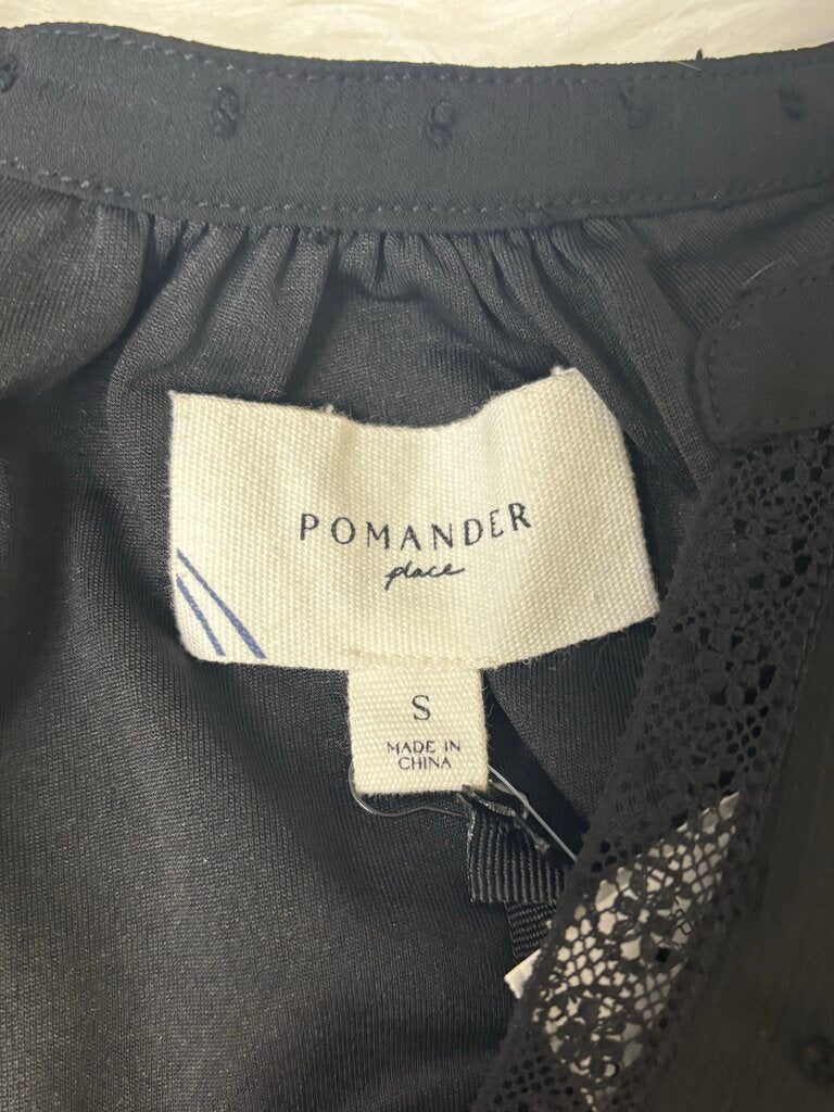 Pomander Place Black Dot Sheer Sleeve Ruffle Waist