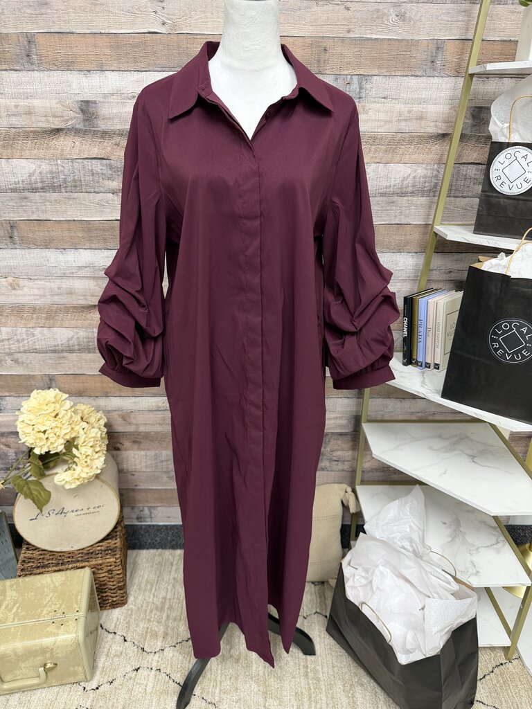 Pomander Place Burgundy 3/4 Layerd Sleeve Belted
