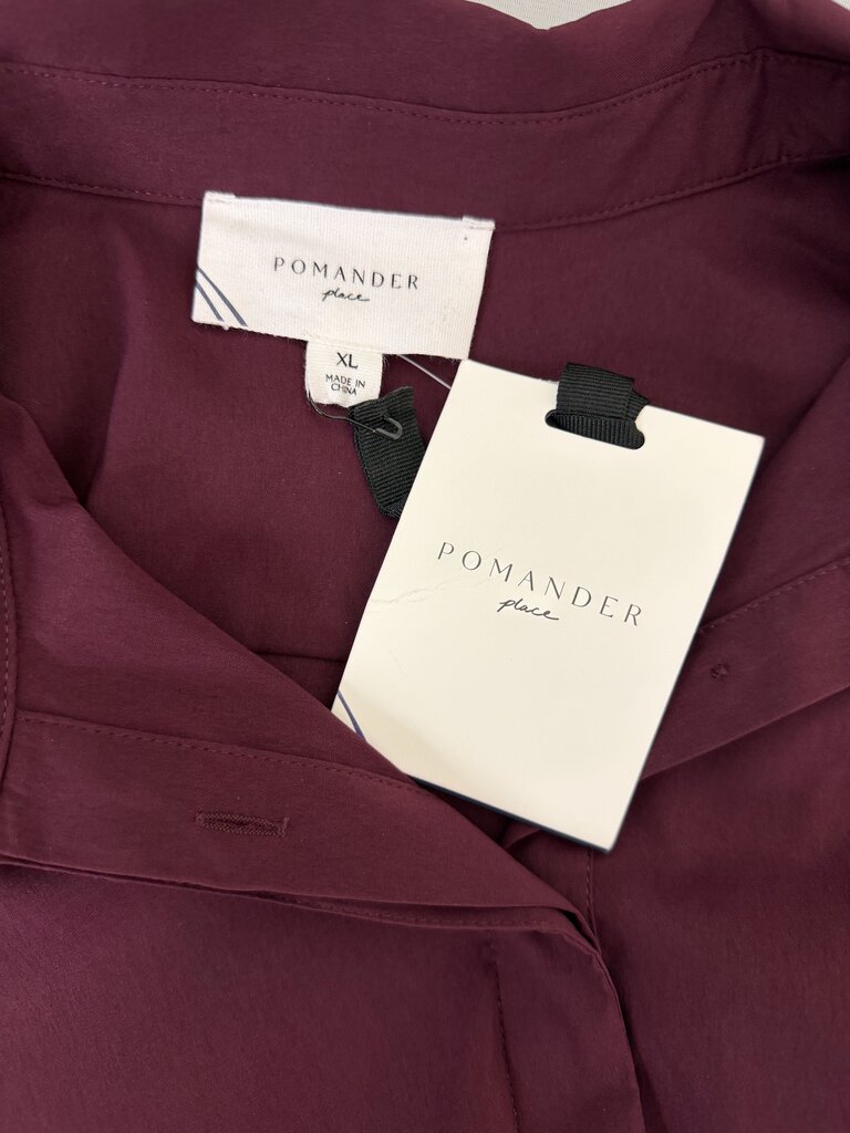Pomander Place Burgundy 3/4 Layerd Sleeve Belted