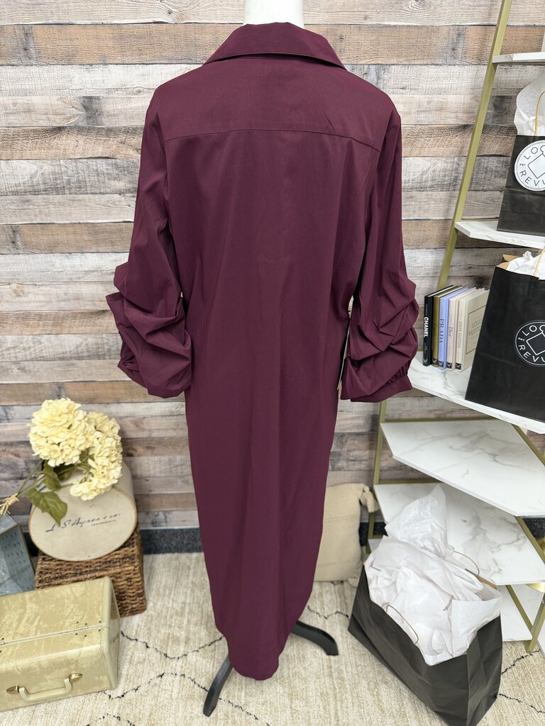 Pomander Place Burgundy 3/4 Layerd Sleeve Belted