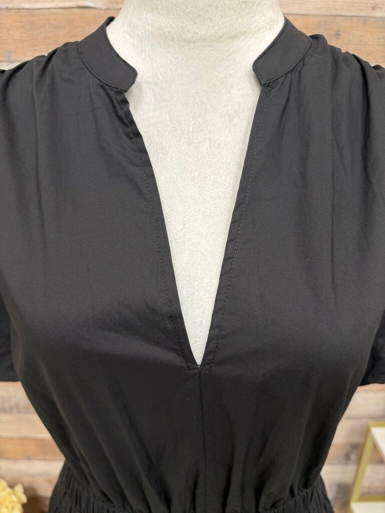 Pomander Place Black Elastic Waist Short Sleeve Midi