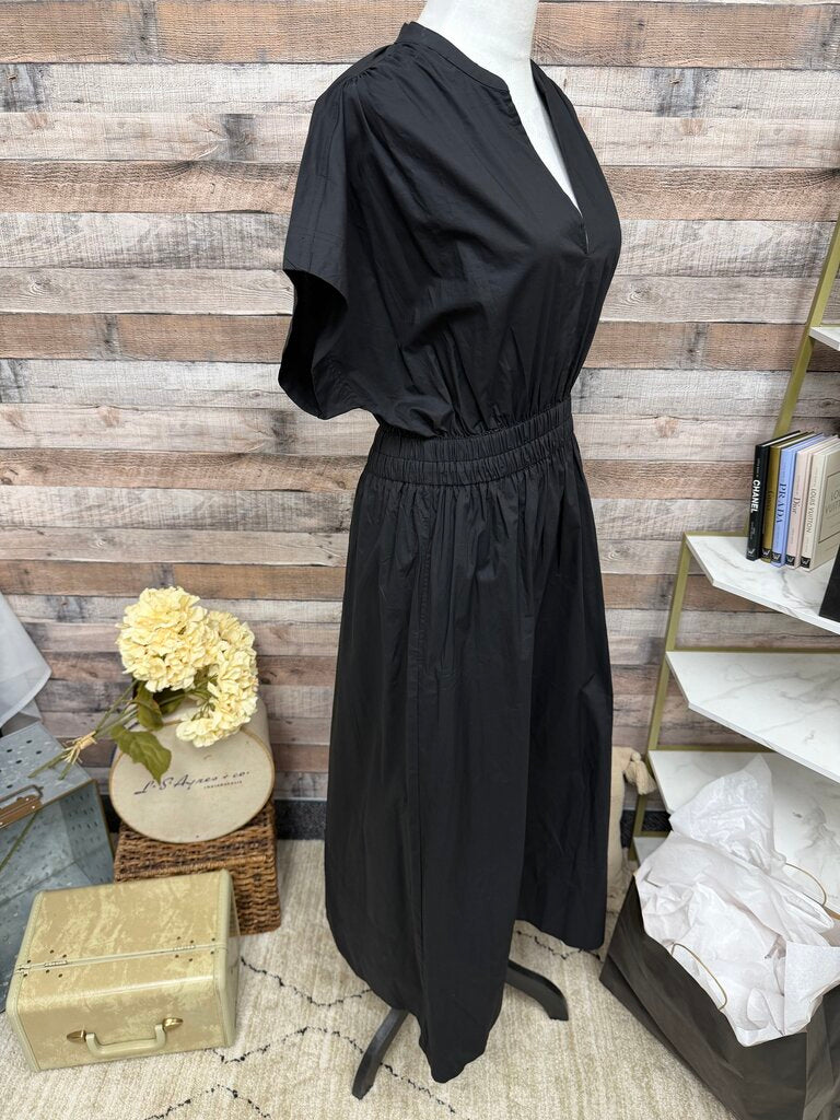 Pomander Place Black Elastic Waist Short Sleeve Midi