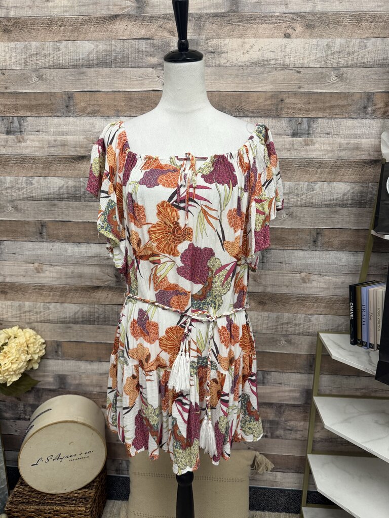 Rachel Zoe White & Orange Floral Print w/Tie Belt