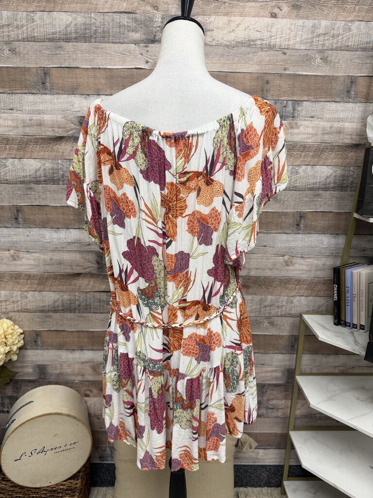 Rachel Zoe White & Orange Floral Print w/Tie Belt