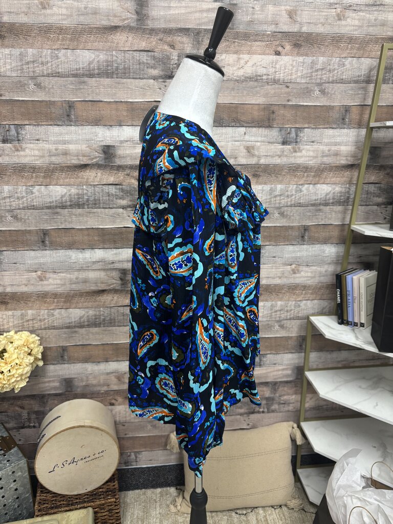 Navy Blousse w/Coral & Aqua Paisley Print