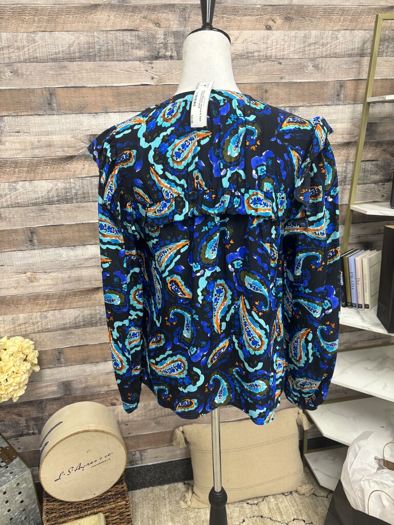 Navy Blousse w/Coral & Aqua Paisley Print