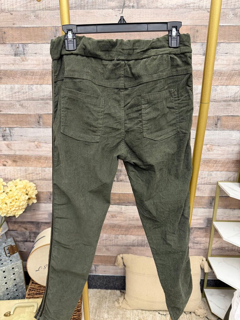 Olive Green Drawstring Cords w/Side Stripe