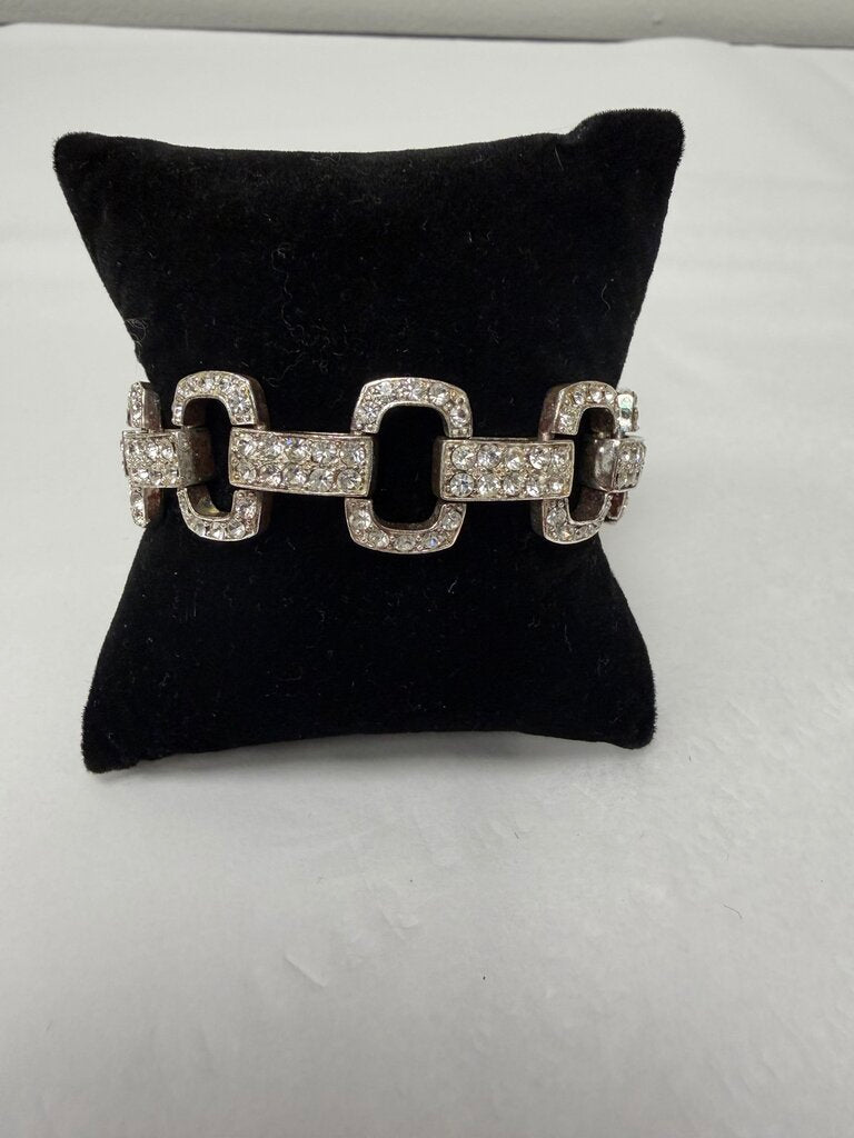 Monet Silver & Rhinestone Chain Link Bracelet