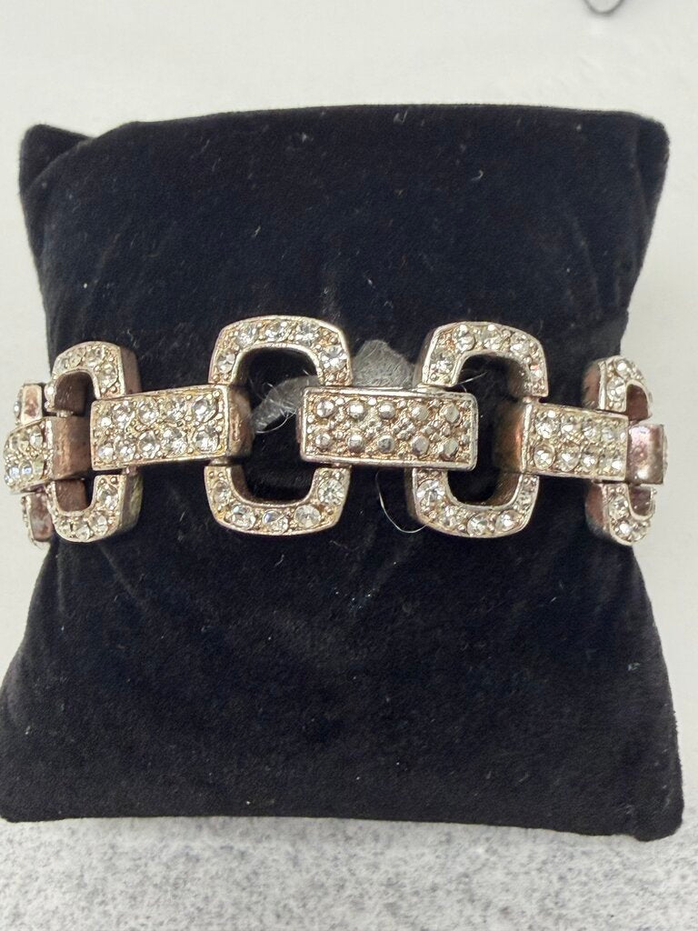Monet Silver & Rhinestone Chain Link Bracelet