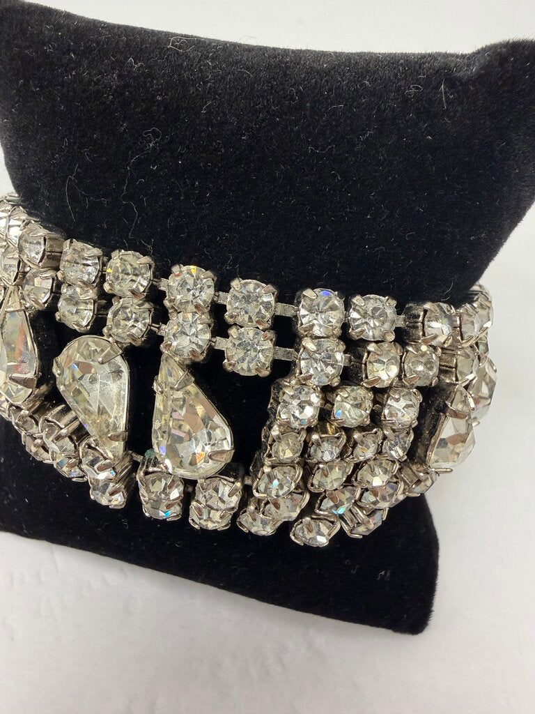 Silver & Rhinestone 7 Strand w/Tear Drop Bracelet