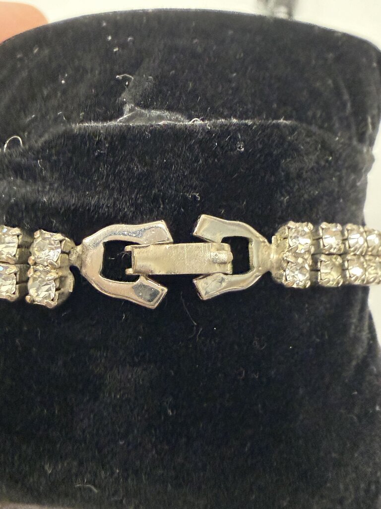 Silver & Rhinestone 2 Strand w/Single Round Center Bracelet