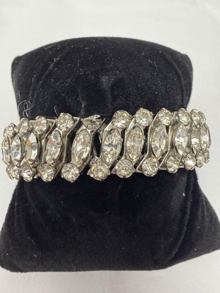 Silver & Rhinestone Stretch Round & Marquis Bracelet