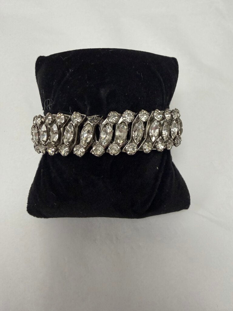 Silver & Rhinestone Stretch Round & Marquis Bracelet