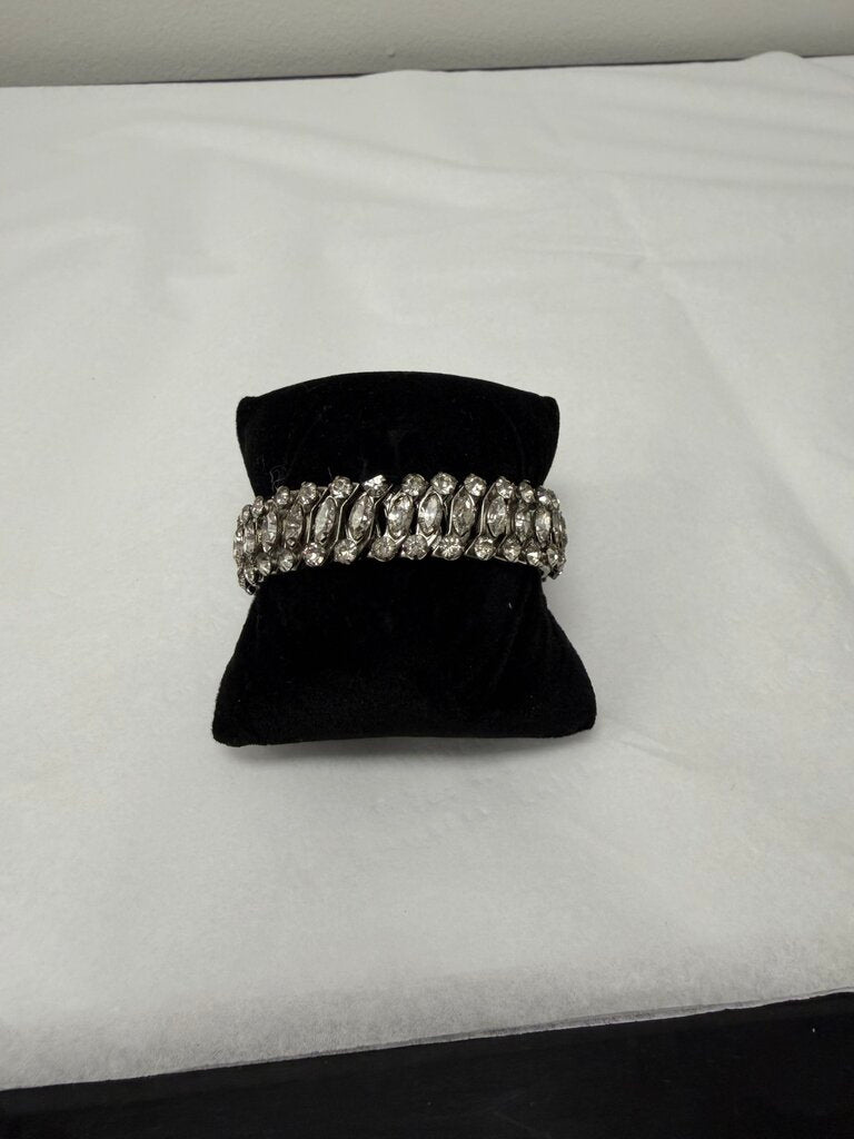 Silver & Rhinestone Stretch Round & Marquis Bracelet
