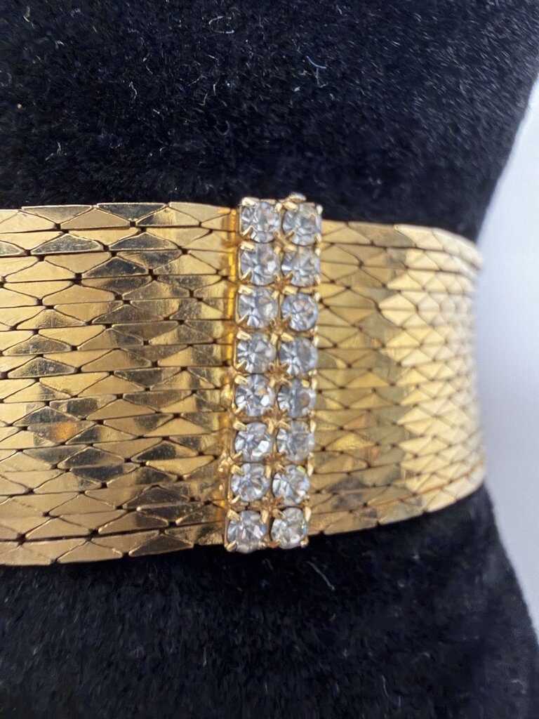 Nolan Miller Replica Gold Silky Strand & Rhinestone Bracelet