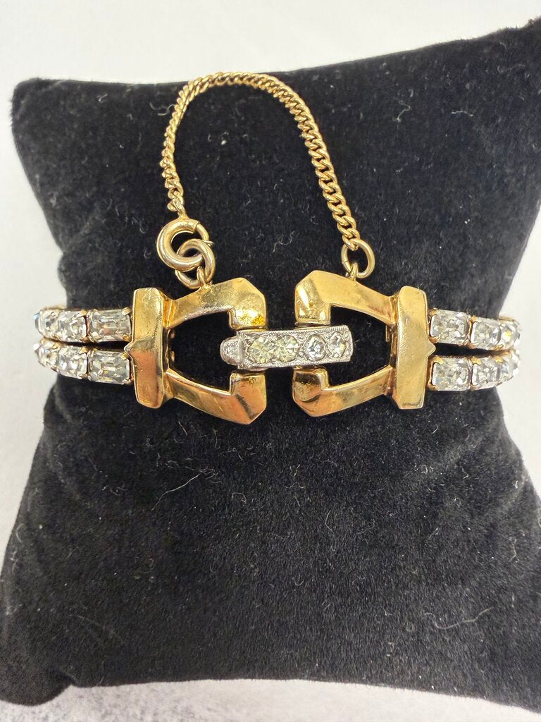 Mazer Bros Vintage Gold Rope & Rhinestone Bracelet