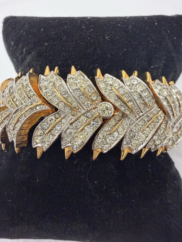 Gold & Rhinestone Leaf Print Bracelet