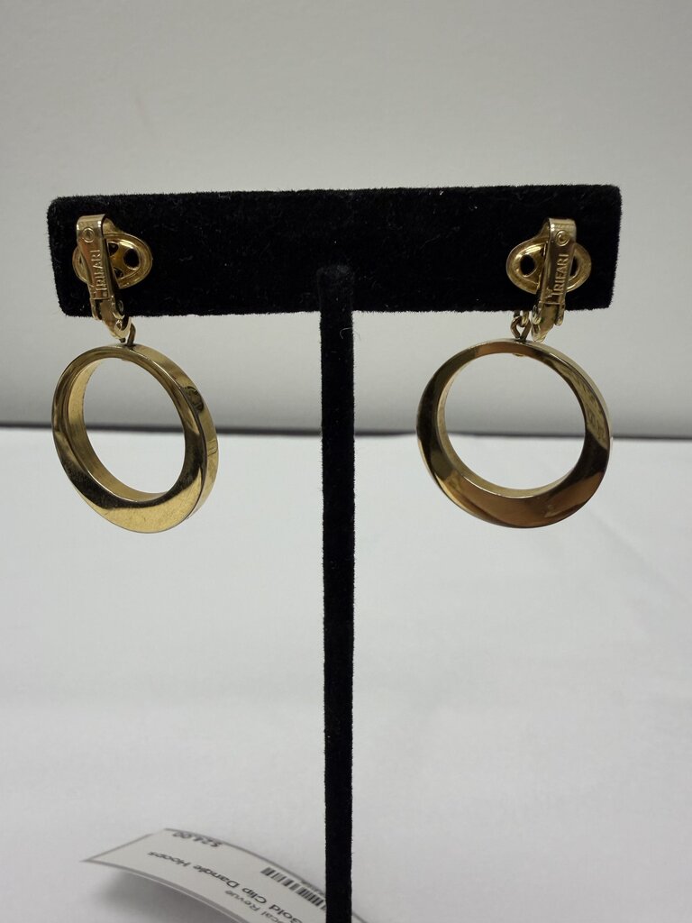 Trifari Gold Clip Dangle Hoops