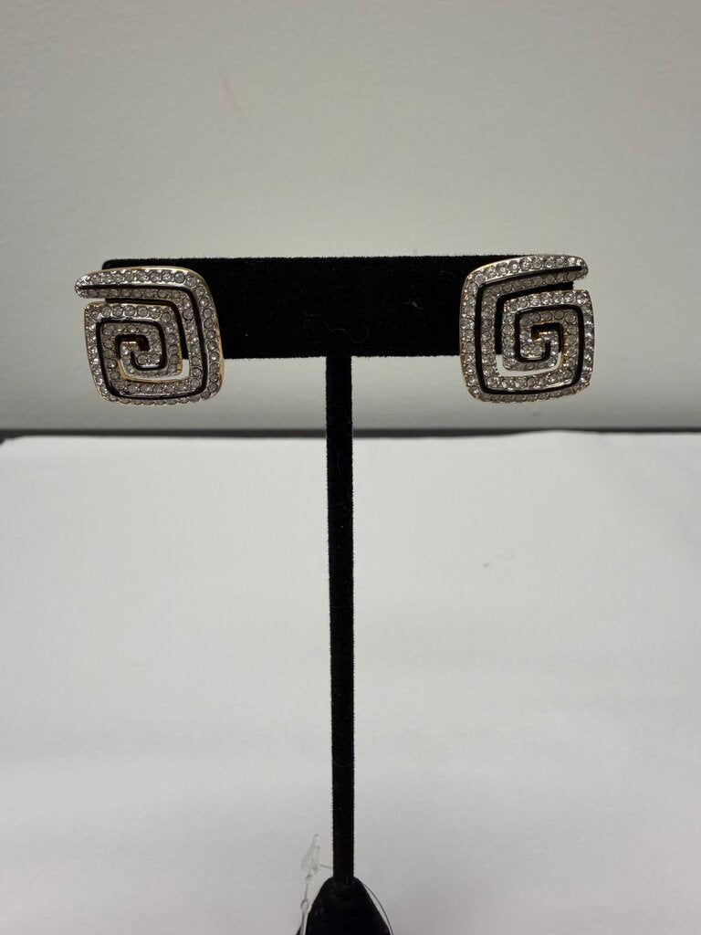 Swarovski Crystal & Gold Square Swirl Earrings